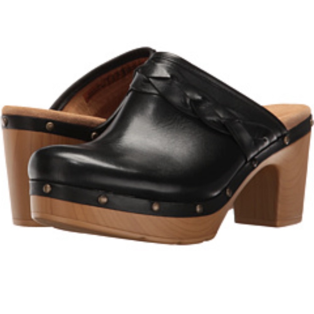 Clarks Artisan The Ledella Meg braided black leather mule platform heel 8 m